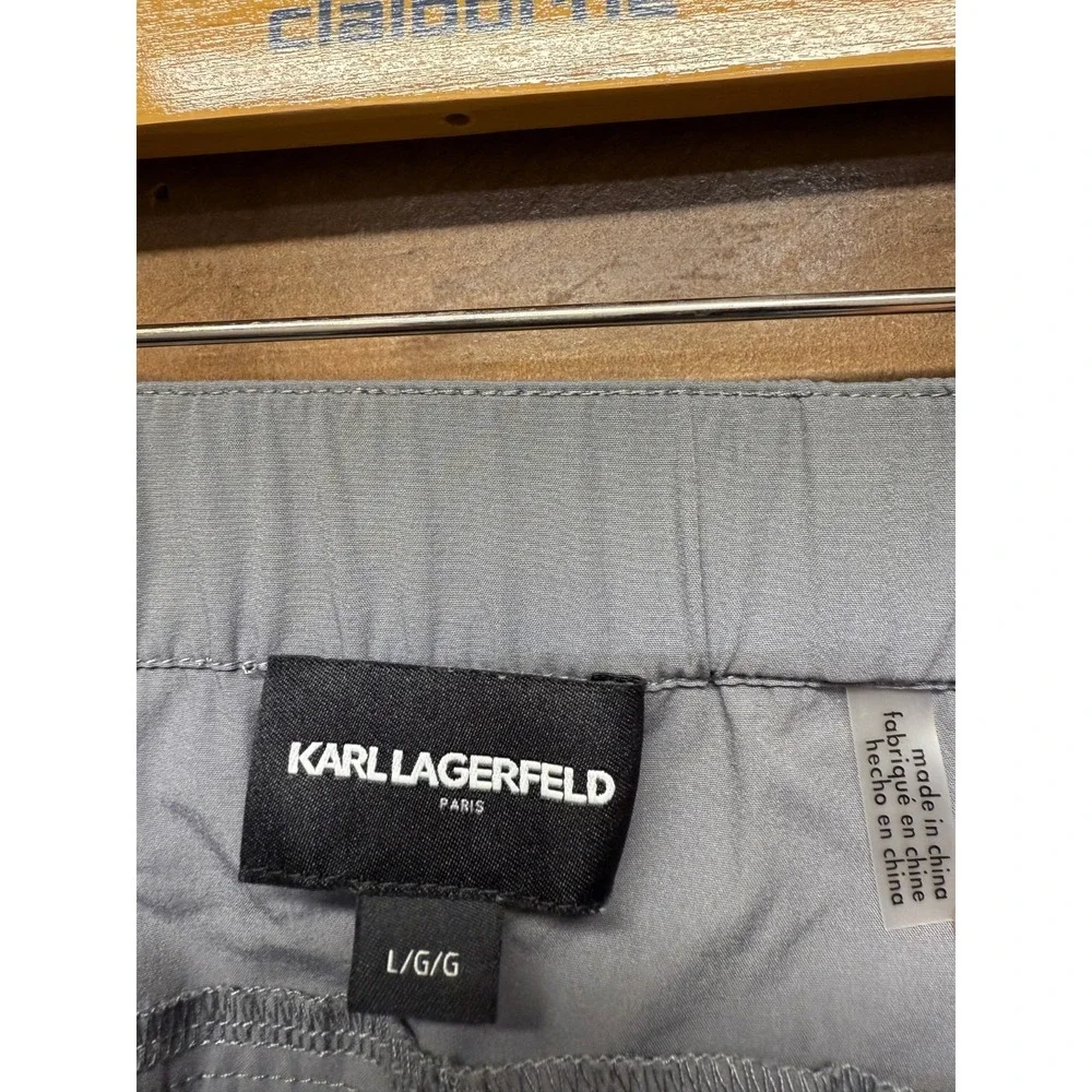 Karl Lagerfeld Cargo Short Men Large Gray Nylon Stretch Drawstring Waist Pockets